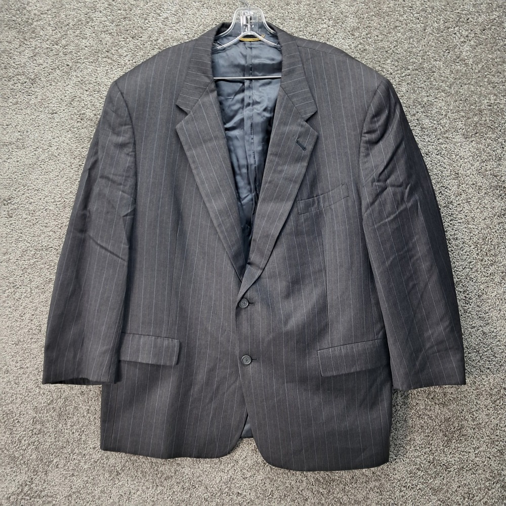 Hart Schaffner Marx Gold Trumpeter Mens 48L‎ Pinstripe Blazer Charcoal Grey Suit